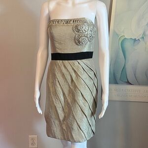 Max & Cleo Strapless Gold Dress with Black Band